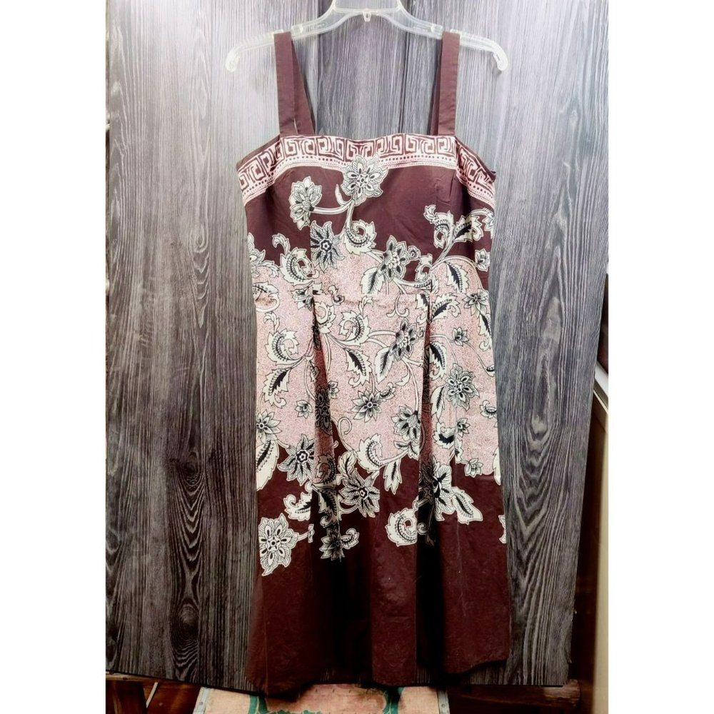 Madison Leigh (12) Pink and Brown Floral Sundress Adjustable Straps 97% Cotton